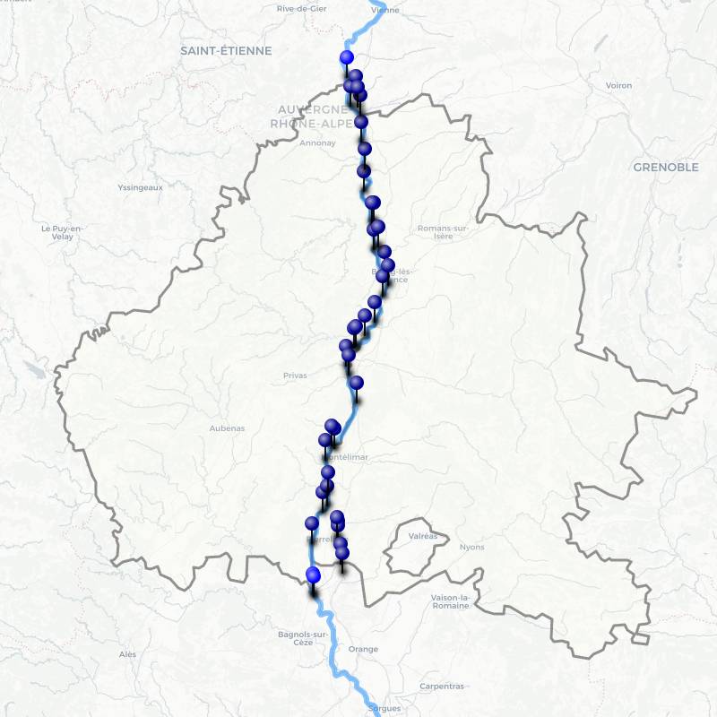 Cartes des ponts sur le fleuve Rhône en Drôme-Ardèche