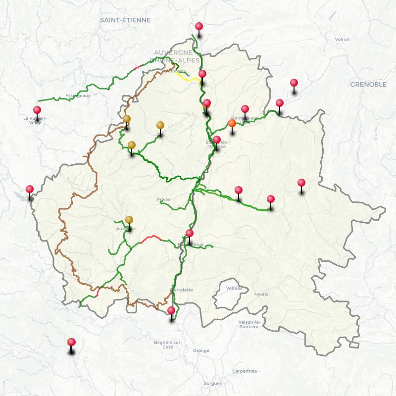 Carte du vélo et des voies vertes en Drôme-Ardèche